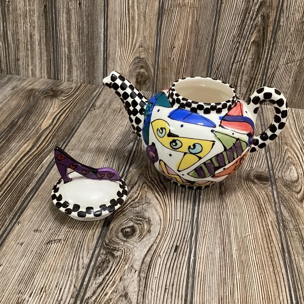 Modern Pop Art Robin Sterling Painted High Heel Ceramic Shoe Teapot For Weitzman
